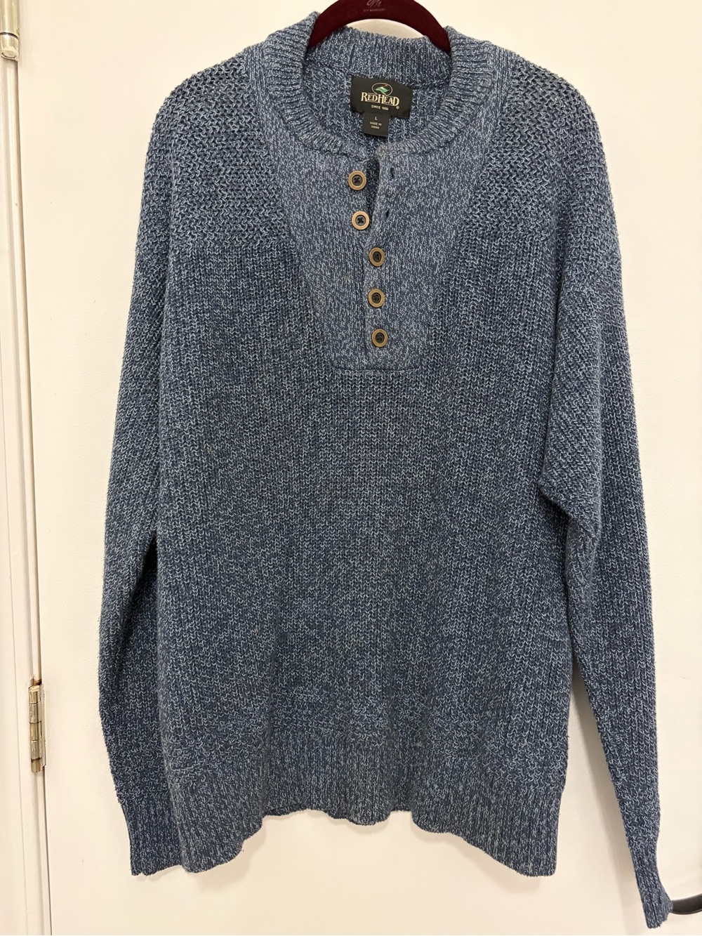 RedHead Men's Heathered Blue Crewneck Henley Sweater